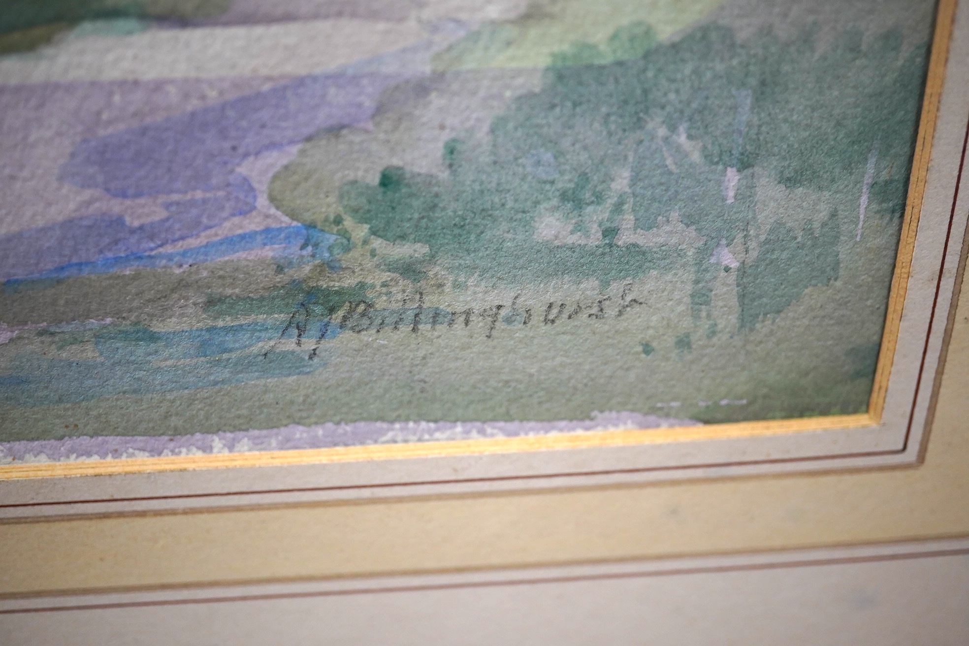 Alfred John Billinghurst (b.1880), watercolour, Riverscape with boats and bridge, signed, 36 x 45cm. Condition - poor to fair